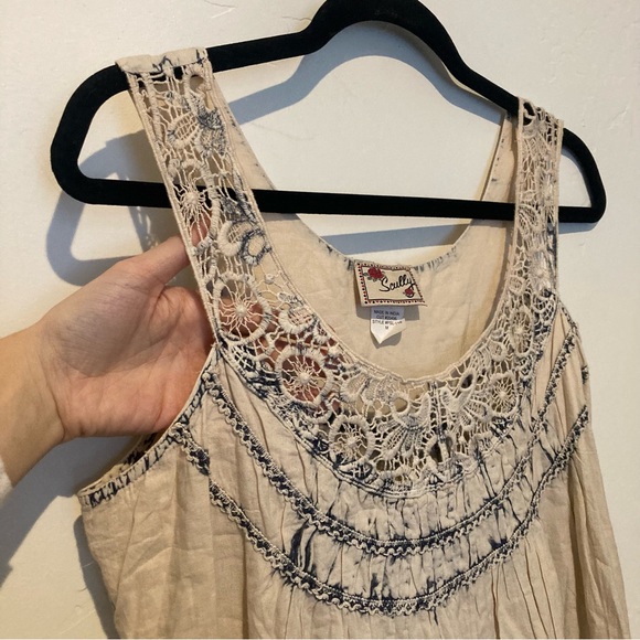 Scully Women’s 100% Cotton Mini Dress White Blue Boho Size M Lace Embroidered - Picture 8 of 8